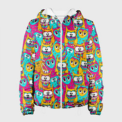 Куртка с капюшоном женская Разноцветные совы, цвет: 3D-белый