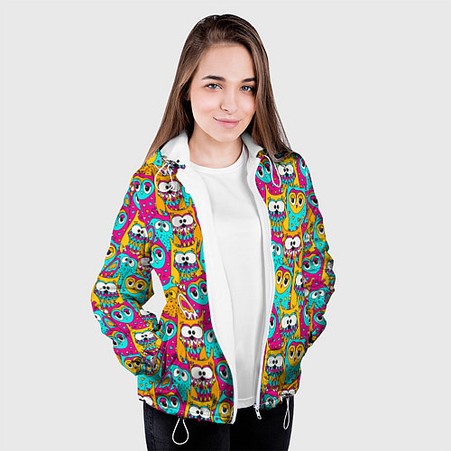 Женская куртка Разноцветные совы / 3D-Белый – фото 3