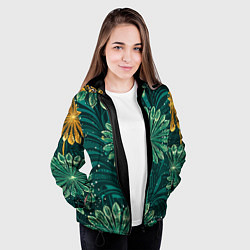 Куртка с капюшоном женская Одуванчики зеленая с желтым акцентом абстракция, цвет: 3D-черный — фото 2