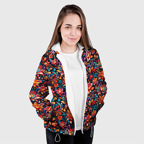 Женская куртка Красивый русский узор / 3D-Белый – фото 3