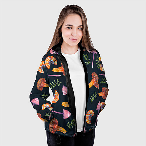 Женская куртка Goblincore - болотные грибы / 3D-Черный – фото 3