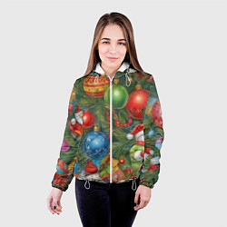 Куртка с капюшоном женская Новогодний принт на елке, цвет: 3D-белый — фото 2