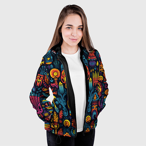Женская куртка Паттерн в мексиканском фолк-стиле / 3D-Черный – фото 3
