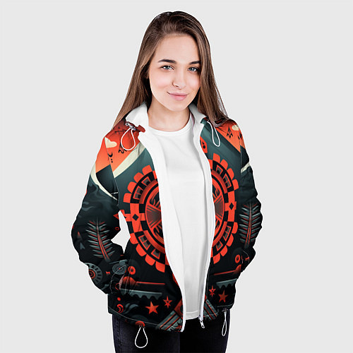 Женская куртка Рисунок в стиле американских индейцев / 3D-Белый – фото 3