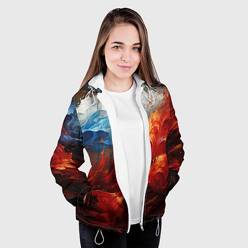 Женская куртка Абстрактный белый синий красный дым / 3D-Белый – фото 3