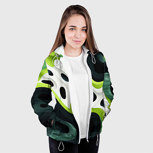 Женская куртка Белая вязкая текстура на зеленой / 3D-Белый – фото 3