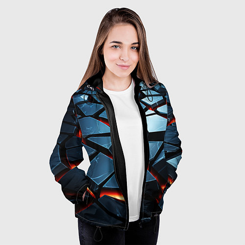 Женская куртка Абстрактные плиты с оранжевым светом / 3D-Черный – фото 3