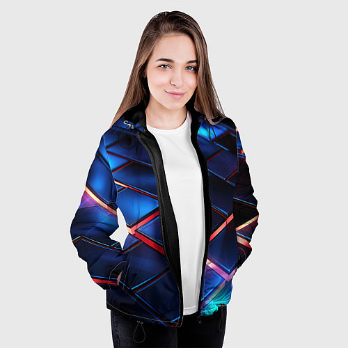 Женская куртка Синие абстрактные плиты / 3D-Черный – фото 3