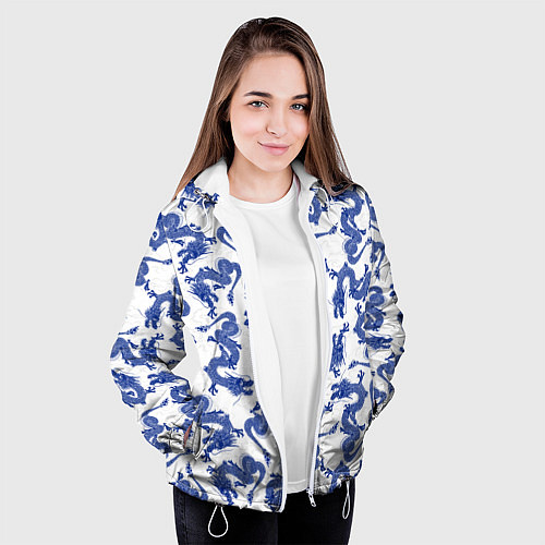 Женская куртка Синие новогодние драконы / 3D-Белый – фото 3