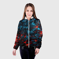 Куртка с капюшоном женская Синие плиты с красным разломом, цвет: 3D-белый — фото 2