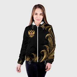 Куртка с капюшоном женская Герб России и золотистый узор, цвет: 3D-белый — фото 2