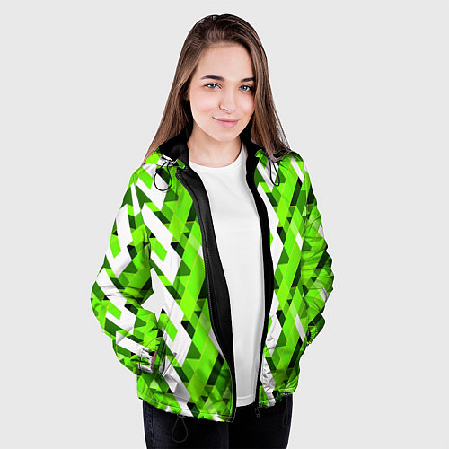 Женская куртка Зелёные и белые фигуры / 3D-Черный – фото 3