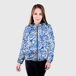 Куртка с капюшоном женская Гжельская роспись на белом фоне, цвет: 3D-черный — фото 2