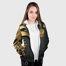 Куртка с капюшоном женская Золотой герб России и объемные узоры, цвет: 3D-белый — фото 2