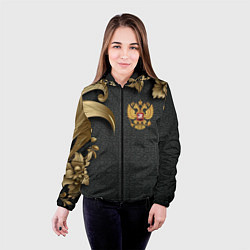 Куртка с капюшоном женская Золотой герб России и объемные узоры, цвет: 3D-черный — фото 2