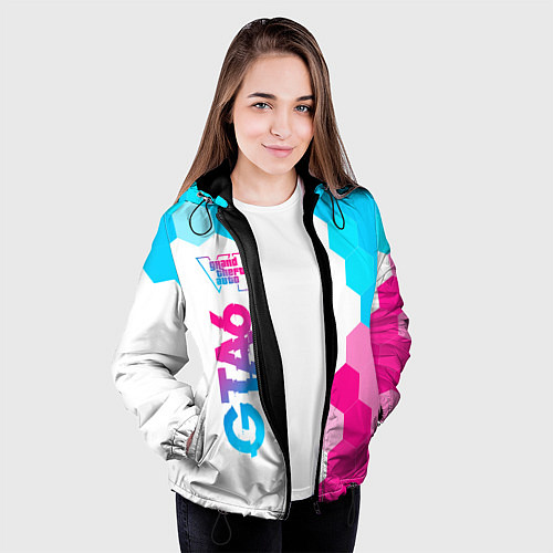 Женская куртка GTA6 neon gradient style по-вертикали / 3D-Черный – фото 3