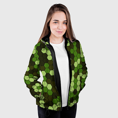 Женская куртка Камуфляж гексагон лесной / 3D-Черный – фото 3