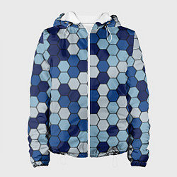 Куртка с капюшоном женская Камуфляж гексагон синий, цвет: 3D-белый