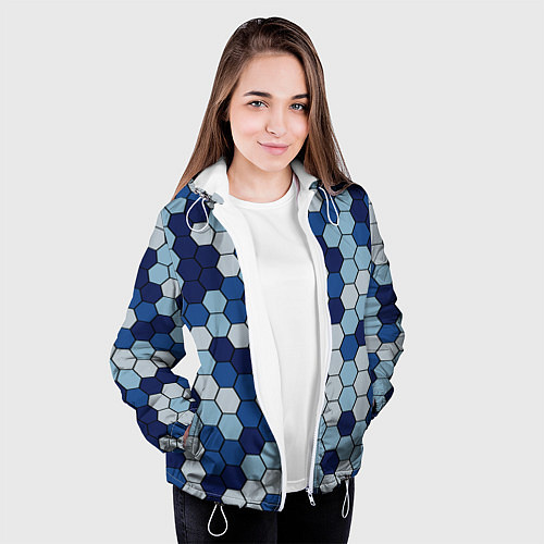 Женская куртка Камуфляж гексагон синий / 3D-Белый – фото 3