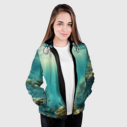 Куртка с капюшоном женская Рыбы под водой, цвет: 3D-черный — фото 2