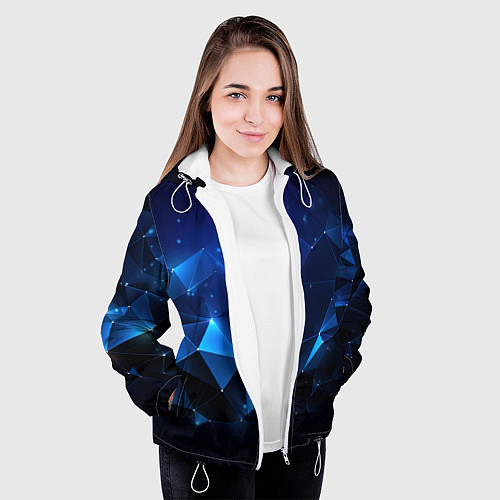 Женская куртка Синяя геометрическая абстракция / 3D-Белый – фото 3