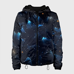 Куртка с капюшоном женская Синяя геометрическая абстракция, цвет: 3D-черный