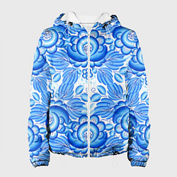 Куртка с капюшоном женская Новогодняя гжель на белом фоне, цвет: 3D-белый