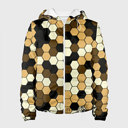 Куртка с капюшоном женская Камуфляж гексагон коричневый, цвет: 3D-белый