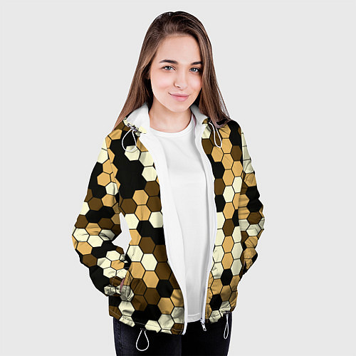 Женская куртка Камуфляж гексагон коричневый / 3D-Белый – фото 3