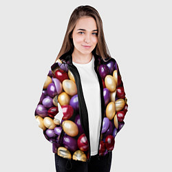 Куртка с капюшоном женская Красные и фиолетовые пасхальные яйца, цвет: 3D-черный — фото 2