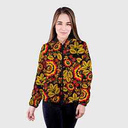 Куртка с капюшоном женская Хохломская роспись золотистые листья и цветы чёрно, цвет: 3D-черный — фото 2