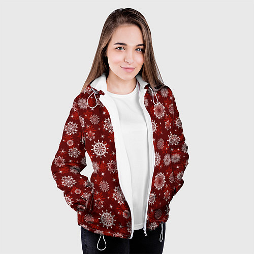 Женская куртка Snowflakes on a red background / 3D-Белый – фото 3