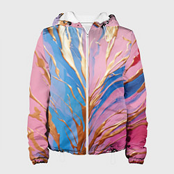 Куртка с капюшоном женская Жидкая краска синего и розового цвета с золотой кр, цвет: 3D-белый
