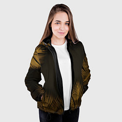 Куртка с капюшоном женская Тонкие золотые листья на черном фоне, цвет: 3D-черный — фото 2
