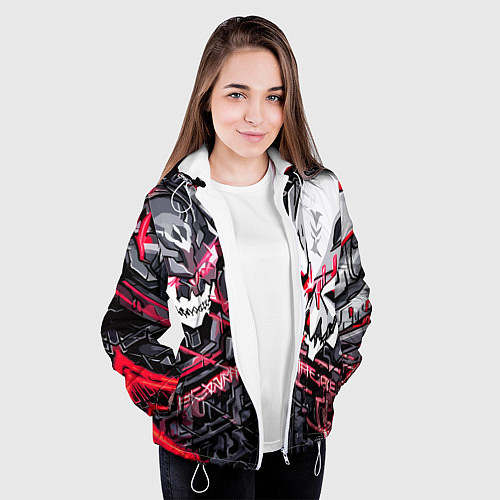 Женская куртка Два черепа и красные полосы / 3D-Белый – фото 3