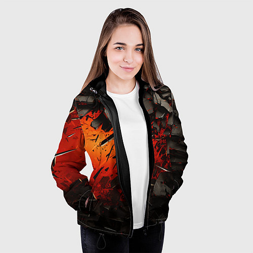 Женская куртка Черные камни на красном взрыв / 3D-Черный – фото 3