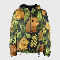 Куртка с капюшоном женская Капибары - лесной маскировочный камуфляж, цвет: 3D-черный