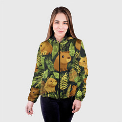 Куртка с капюшоном женская Капибары - лесной маскировочный камуфляж, цвет: 3D-черный — фото 2