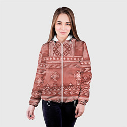 Куртка с капюшоном женская Красный славянский орнамент, цвет: 3D-белый — фото 2