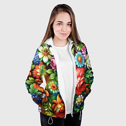 Куртка с капюшоном женская Жостово роспись цветы традиционный узор, цвет: 3D-белый — фото 2