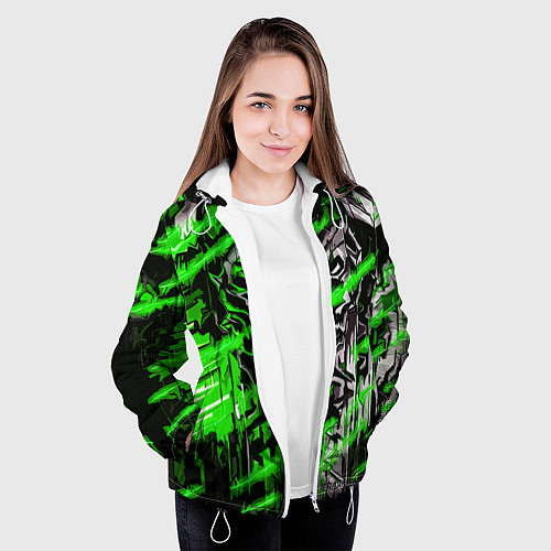 Женская куртка Железный череп и зелёные линии / 3D-Белый – фото 3