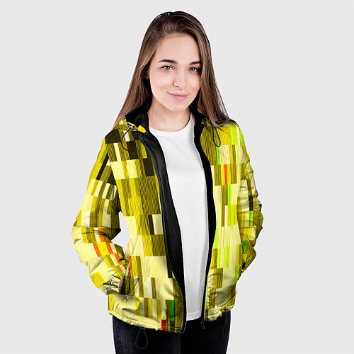Женская куртка Жёлтый глитч / 3D-Черный – фото 3