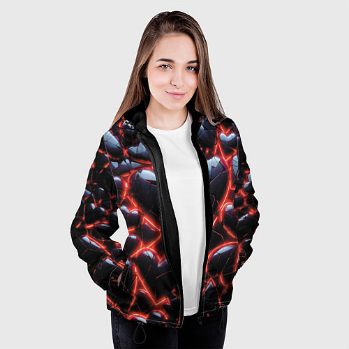 Женская куртка Разбитые сердца и красный неон / 3D-Черный – фото 3