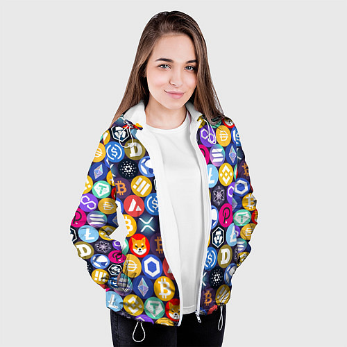 Женская куртка Криптовалюта Биткоин, Эфириум, Тетхер, Солана патт / 3D-Белый – фото 3