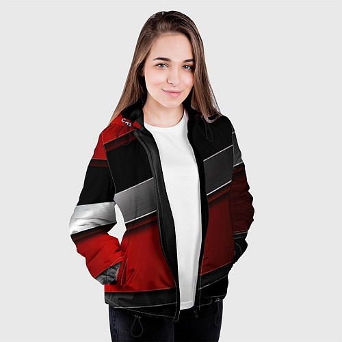Женская куртка Красный серый и черный / 3D-Черный – фото 3