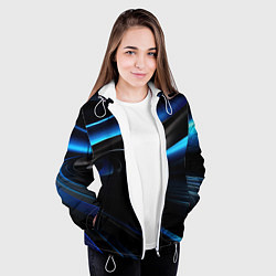 Куртка с капюшоном женская Черная и синяя геометрическая абстракция, цвет: 3D-белый — фото 2