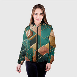 Куртка с капюшоном женская Арт деко зеленый и золотой узор из геометрических, цвет: 3D-черный — фото 2