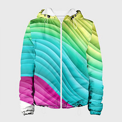 Куртка с капюшоном женская Волнистая абстракция градиент, цвет: 3D-белый