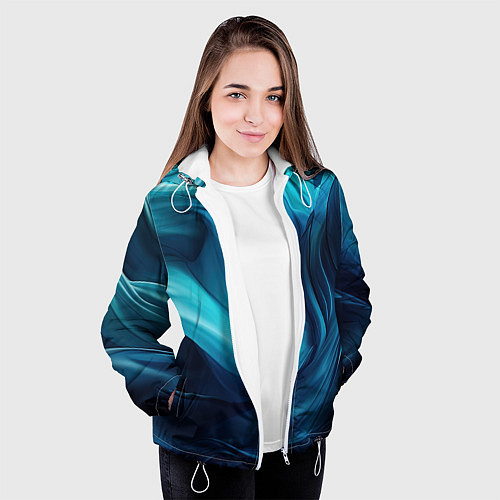 Женская куртка Синяя абстракция в виде волн / 3D-Белый – фото 3