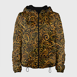Куртка с капюшоном женская Золотые узоры завитки, цвет: 3D-черный